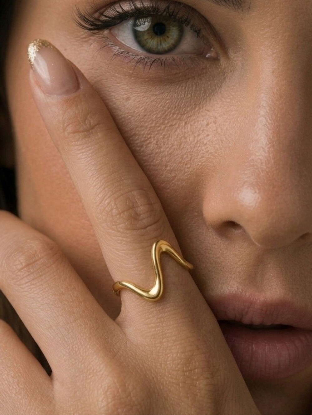 18K Gold Plated Stainless Steel Wave Ring Adjustable Modern Boho Statement